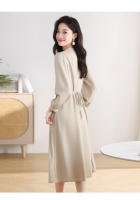 EVNISI Vestido Elegante Para Mujer En Caqui Con Cuello V Y Botones Slim Para Oficina Manga Larga A-line Casual Para Fiesta - details 9