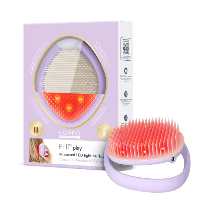 FOREO FLIP Play Cepillo antitirones y cepillo desenredante sin tirones con LED avanzado 3 en 1 – Masajeador de cuero cabelludo con luz roja, azul y verde para cabello con un aspecto más fuerte y denso - 1