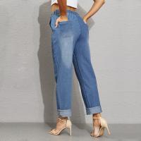 Pantalones Casuales Para Mujer Con Cordón Cintura Alta Jeans Rectos De Algodón Y Spandex Estilo Sencillo Para Todas Las Estaciones - details 9