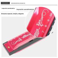 Harmonica De 10 Agujeros Y 20 Tonos En Clave C Colorida Instrumento De Viento De Madera Y Plástico Ecológico Rojo Plata Negro ABS - details 5