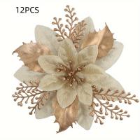 12pcs Flores De Poinsettia Artificiales - Sin Plumas Plásticas Ni Brillo Decoraciones De Navidad Para Árbol Corona Guirnalda - details 1