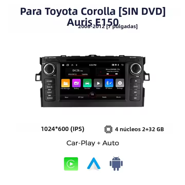 Radio De Coche Universal Android 13 7 Pulgadas 4G WIFI GPS Para Toyota Auris E150 Y Corolla 2DIN Con CarPlay Y Android Auto - 1
