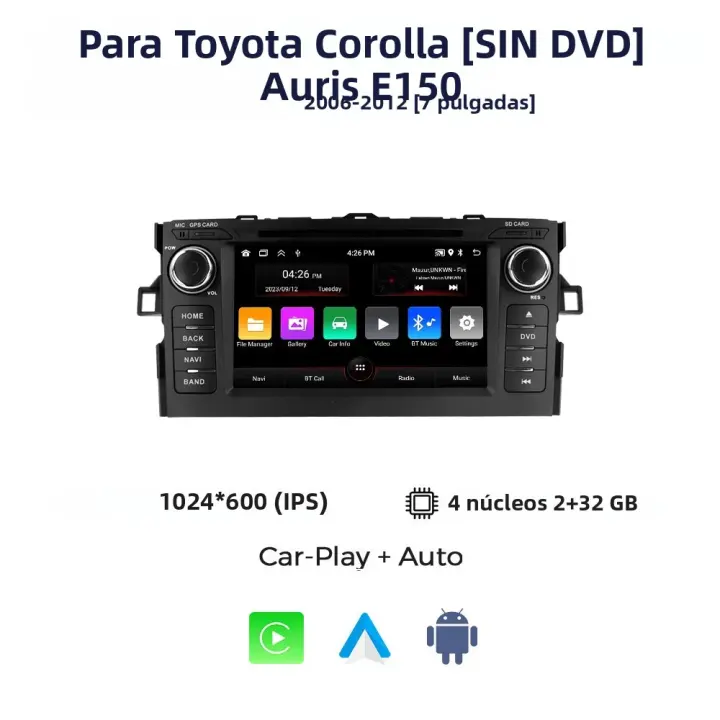 Radio De Coche Universal Android 13 7 Pulgadas 4G WIFI GPS Para Toyota Auris E150 Y Corolla 2DIN Con CarPlay Y Android Auto - 1