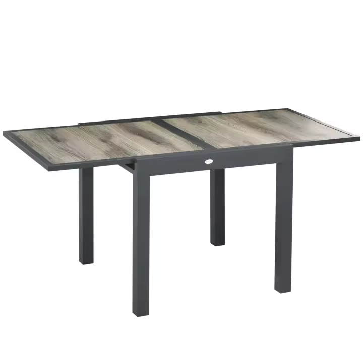 Outsunny Mesa de Jardín, Mesa de Comedor para Jardín con Tablero Extensible, Mesa de Terraza con Aspecto de Madera, Mesa de balcón de Aluminio, Beige + Gris, 160 x 80 x 75 cm - 1