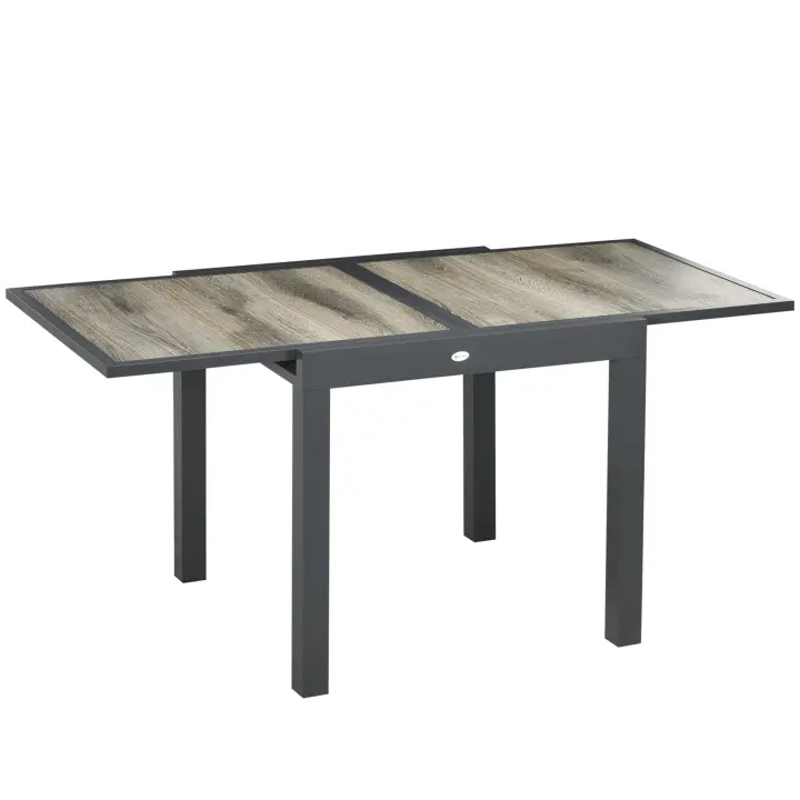 Outsunny Mesa de Jardín, Mesa de Comedor para Jardín con Tablero Extensible, Mesa de Terraza con Aspecto de Madera, Mesa de balcón de Aluminio, Beige + Gris, 160 x 80 x 75 cm - 1