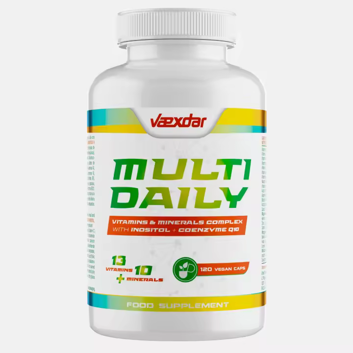 Multi Daily - Vaexdar - Multivitamínico con Inositol y Coenzima Q10 - Multivitaminas y Minerales - 23 Vitaminas y Minerales -  Complejo Multivitaminico con Inositol y Q10 - 120 Cápsulas Vegetales - 1