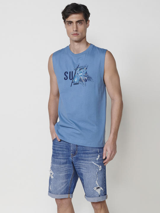 Koroshi men's sleeveless boxing surf print t-shirt – koroshi blue