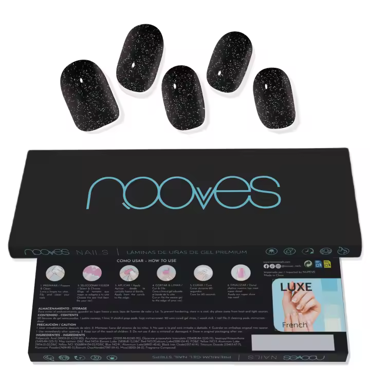 NOOVES NAILS Láminas de Uñas de Gel Precurado Premium - Edge of Space - Negro  Tiras De Uñas De Gel Semicurado Pegatinas Uñas Semipermanente en Gel Gel Nail stickers Uñas de gel Pegatinas - 1