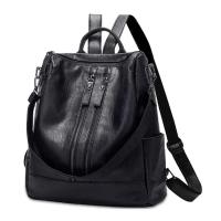 Mochila escolar de cuero suave para mujer, bolso escolar multifuncional de gran capacidad, bolsos de hombro de viaje, color negro - details 1
