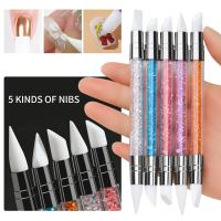 Set De 5 Pinceles De Uñas Con Punta De Dots Y Silicona Para Arte De Uñas Colores Cristalinos Doble Cabeza Herramientas De Manicura DIY Con Diseño De Flores - details 0