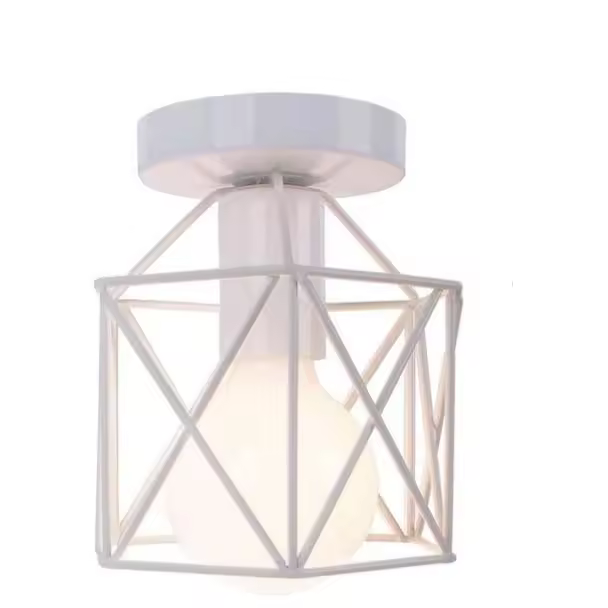 Lámpara de Techo Loft Retro Estilo Industrial Restorante Pasillo Balcón Entrada Bar Cafetería Cabeza única Hierro Forjado E27 Luz de Techo Blanco 14*16cm 1 Pieza OFICINA - 1