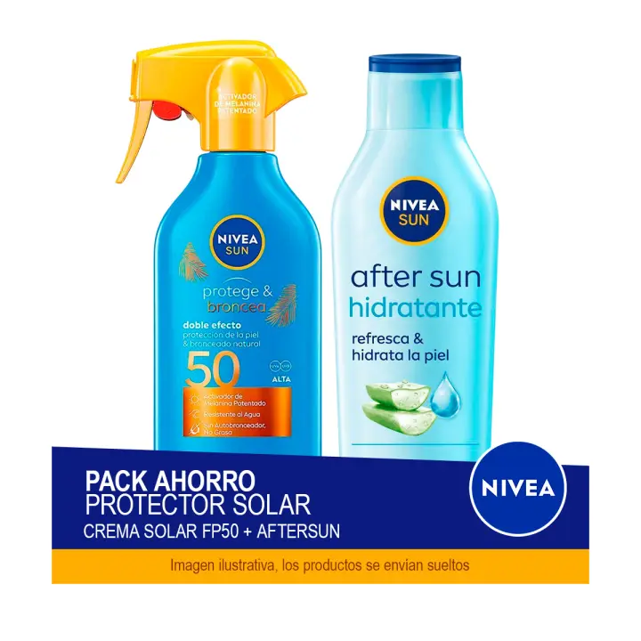 NIVEA SUN Pack ahorro protector solar - Contiene crema solar FP50 y aftersun - 1