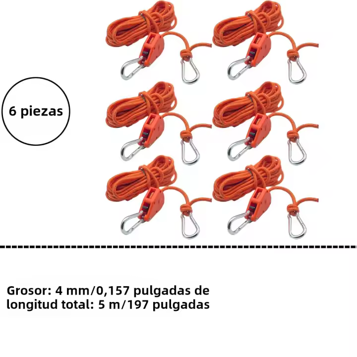6pcs Amarras Reflectantes Para Tienda De Campaña Cierre Rápido Fijador Pulley Tensión Ratchet Gancho Awning Cordón De Viento Exterior - 1