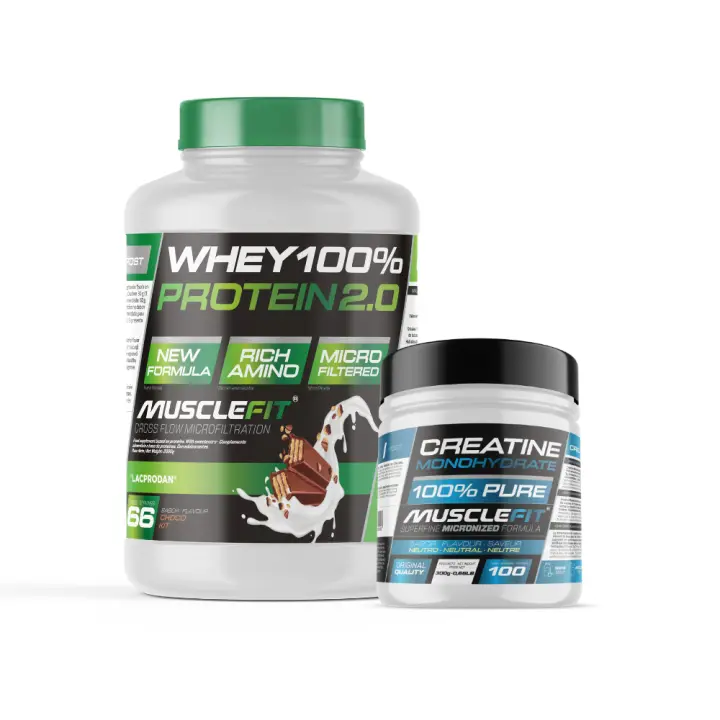 Pack Whey 100% Protein 2000g + Creatina 300g MuscleFIt -  MuscleCult  Aumento Muscular - 1