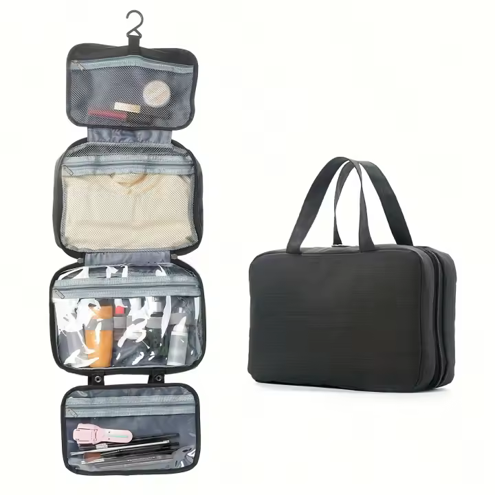 Bolsos,Bolsa de Lavado Colgante de viaje, Bolso de mano con Cremallera multicuional de color sólido, Bolsa de maquillaje al Aire Libre - 1