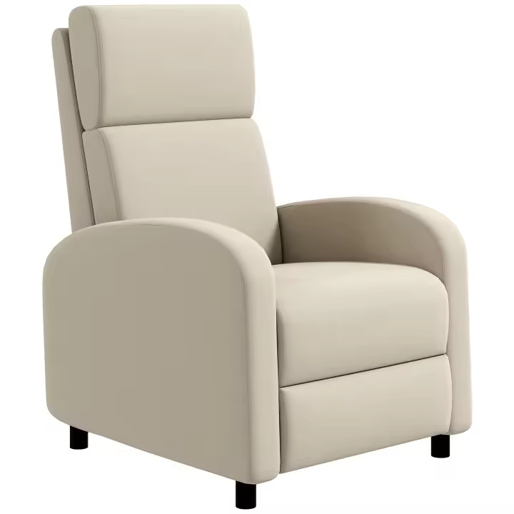 HOMCOM Sillón Relax Reclinable Manual Sillón Relax Tapizado en Lino Sintético con Reposapiés Carga 120 kg Sillón Reclinable para Dormitorio Oficina Crema - 1