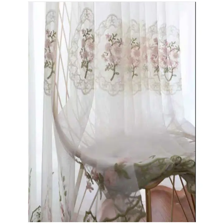 Cortina De Encaje Transparente Roja Para Sala De Estar Dormitorio Balcones Estudio Ventana Bay Window Decoración Con Hilo - 1