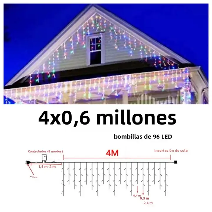 Luces De Navidad LED En Forma De Copo De Nieve Y Gota De Agua Para Jardín Y Exterior Con Enchufe EU Decoración De Fiesta En Casa Guirnalda De Luces De Ceniza - 1