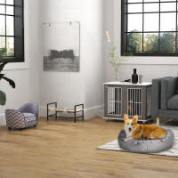 Caja de Transporte de Madera para Perrera con tablero y almobrilla, Jaula para animales Pequeños, Mesa Auxiliar, gris Blanco, 85x55x75cm - details 0