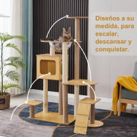 Cature,Árbol para Gatos, Torre Rascador con Casa y Plataformas Múltiples, 135 cm Alto x 60 cm Largo, Natural - details 1