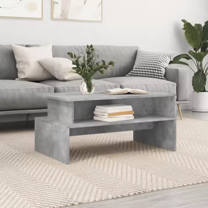 vidaXL Mesa de centro madera de ingeniería gris hormigón 90x55x42,5 cm - 1