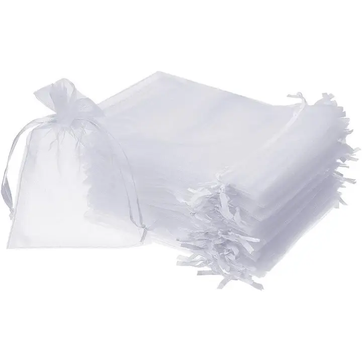 100 bolsas de regalo de organza de lavanda, color blanco, 7 x 9 cm, para joyas, preferencias de boda - 1