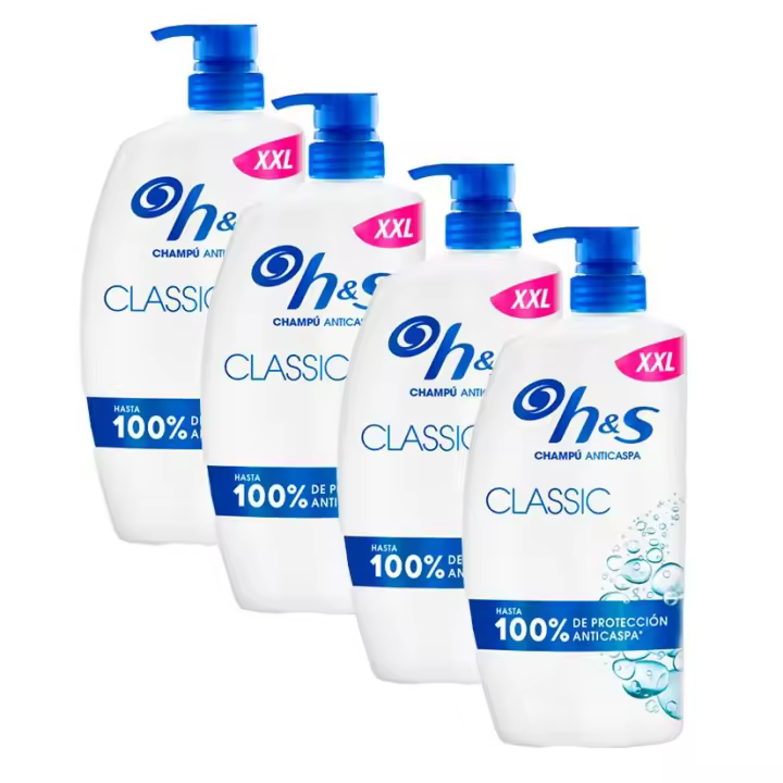 H&S | Classic Champú Anticaspa con Dispensador, 3200ml, para Uso Diario. Hasta 100% de Protección Anticaspa, Clínicamente Probado. Para Todo Tipo de Pelo y Cuero Cabelludo. Sensación de Frescor 4x800ML - 1