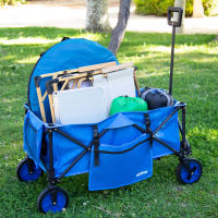 Aktive - Carro playa plegable, carrito de transporte, con ruedas giratorias 360º con frenos, mango multiángulo y 2 bolsillos (1 de quita y pon), máx. 80 kg de carga, espacioso y versátil, de acero y poliéster, diseño plegable, incluye funda - details 5