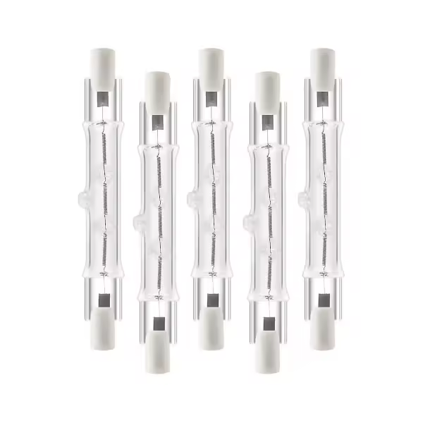 Paquete de 5 lámparas halógenas lineales R7s de 118mm, 300 W y 230 V, regulables. - 1