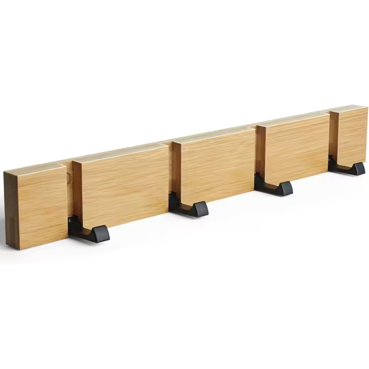 Perchero de pared con 4 ganchos abatibles de madera para colgar abrigos, sombreros y bufandas, resistente, ahorra espacio y es duradero. - 1