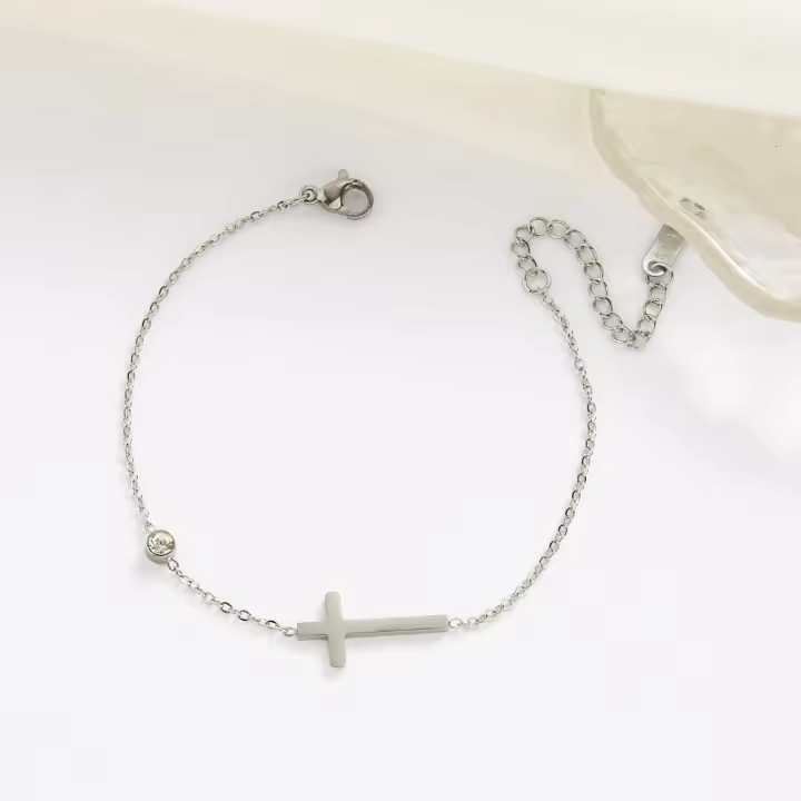 Pulsera De Cruz Para Mujer Simple Cadena Sencilla Con Encanto De Cruz Y CZ Brillante Joyería Moda Versátil Regalo Trendy - 1