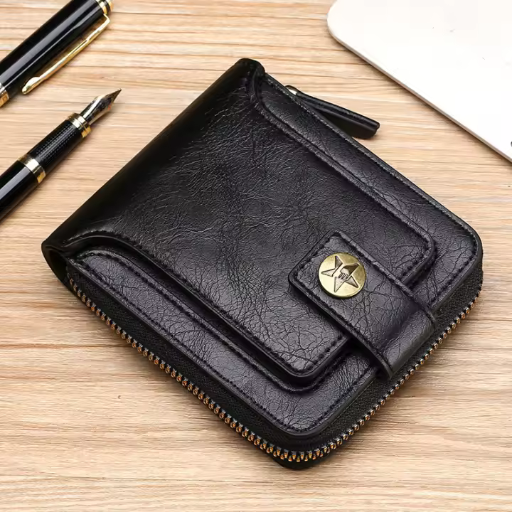 Carteras para Hombre, Billeteras Hombre con Cremallera y Hebilla, Múltiples Compartimentos Monedero Hombre Pequeña con Ventanillas de Identificación para Tarjetas, Efectivo y Monedas - 1