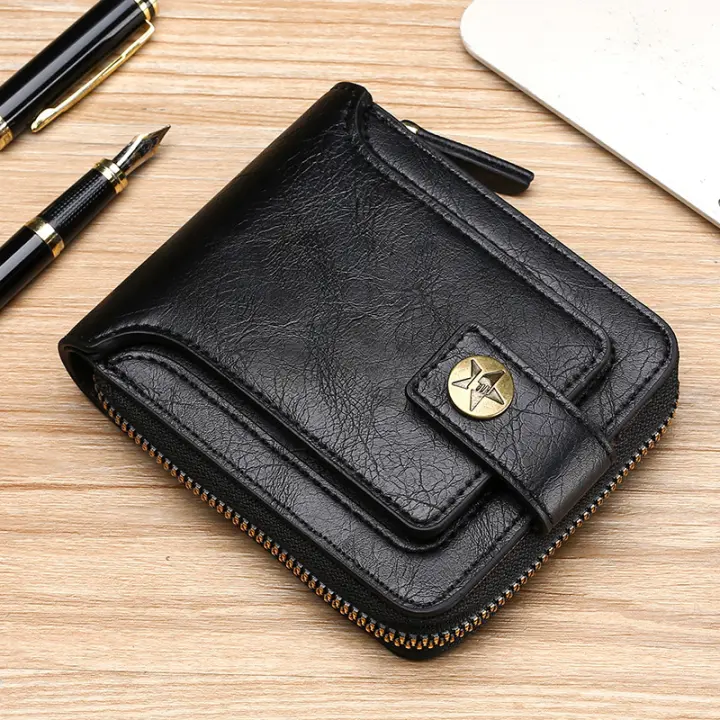 Carteras para Hombre, Billeteras Hombre con Cremallera y Hebilla, Múltiples Compartimentos Monedero Hombre Pequeña con Ventanillas de Identificación para Tarjetas, Efectivo y Monedas - 1