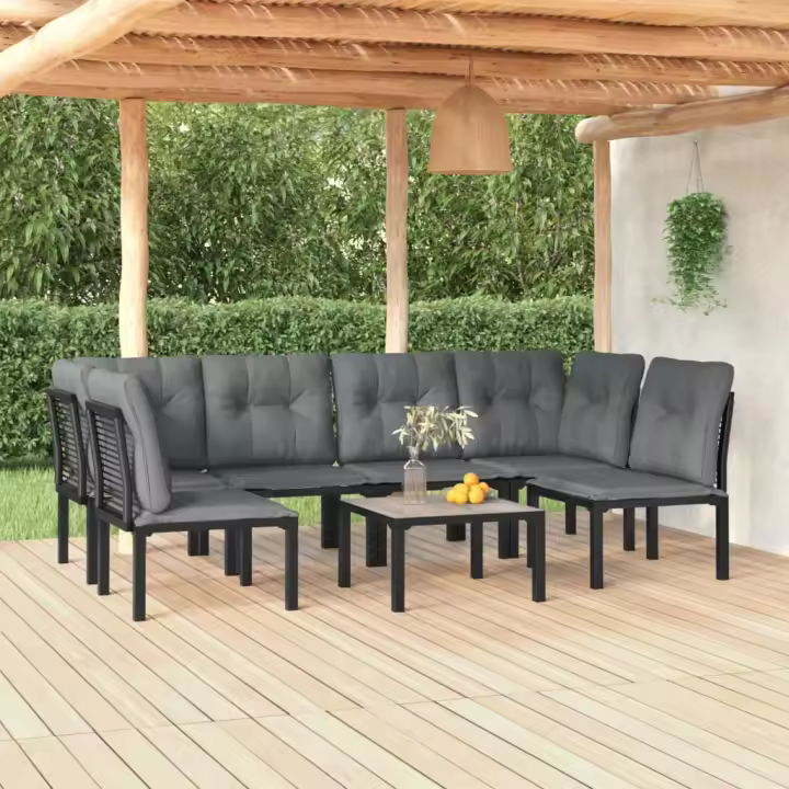 Garden Living Room Set 7 piezas Negro y gris en Polyrattan - 1