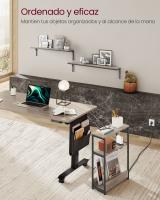 Mesa Auxiliar Estrecha con enchufe integrado, 3 Estantes y Revistero, Ideal para Espacios Pequeños en Salón, Dormitorio, Estudio - details 3