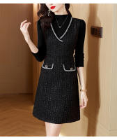 EVNISI Conjunto De Dos Piezas Chaleco Vestido Tweed Slim Para Oficina Chic Vestido De Fiesta Para Mujer Otoño Invierno - details 10