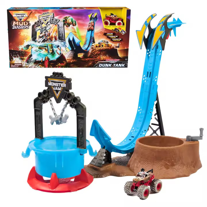SPIN MASTER - Monster Jam Mud Blasters, Monster Mutt Dalmatian Dunk Tank Playset, acción de cambio de color, regalos de juguetes para niños y niñas de 3 años en adelante - 1