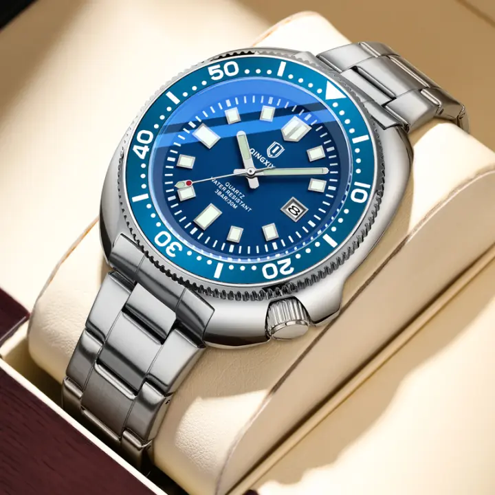 Reloj De Cuarzo Para Hombre QINGXIYA Diseño De Moda Acero Inoxidable Impermeable Con Manos Luminosas Y Calendario Completo - 1
