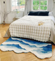 Alfombra Antideslizante De Estilo Japonés Con Patrón Azul De Mar Tufted Alfombra De Flocado Para El Hogar Alfombrilla De Piso Bonita Y Antideslizante - details 4