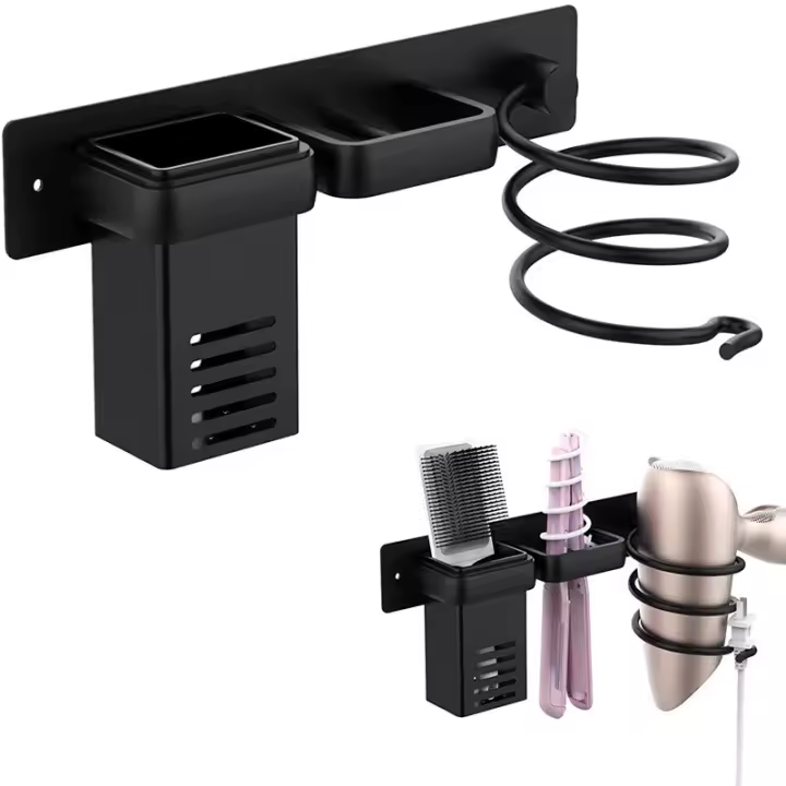 Soporte De Secador De Pelo De Pared Organizador Multifuncional De Baño Estante Espacioso Para Herramientas De Cuidado Del Cabello Material De Aluminio - 1