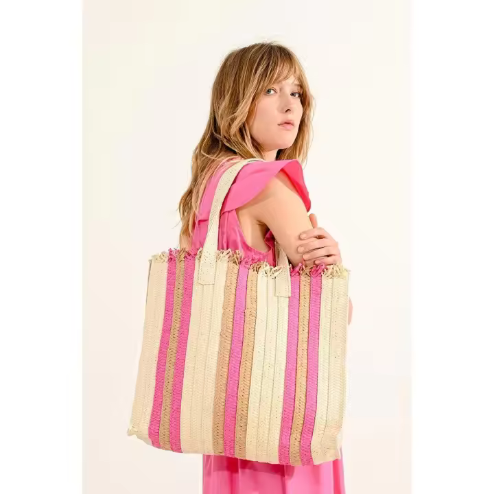 BOLSO RAFIA MOLLY BRACKEN, PINK STRIPED TOTE BAG - 1