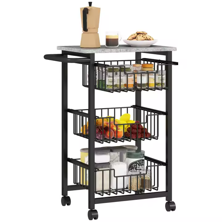 HOMCOM Carrito de Cocina Carrito Verdulero para Cocina con Cestas Deslizables y Marco de Acero Carrito Auxiliar con Ruedas para Comedor - 1