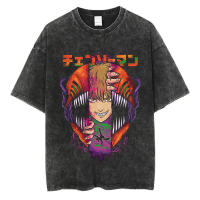 Camiseta Vintage Washed Chainsaw Man Anime Para Hombres Harajuku Oversize Tee Algodón Moda Streetwear Unisex Tops Ajustable - details 10
