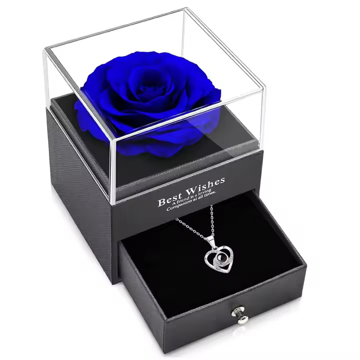BIT Rosa de flor fresca conservada en una caja de joyería, caja de regalo de rosas Flores eternas Rosa infinita, azul siempre - 1