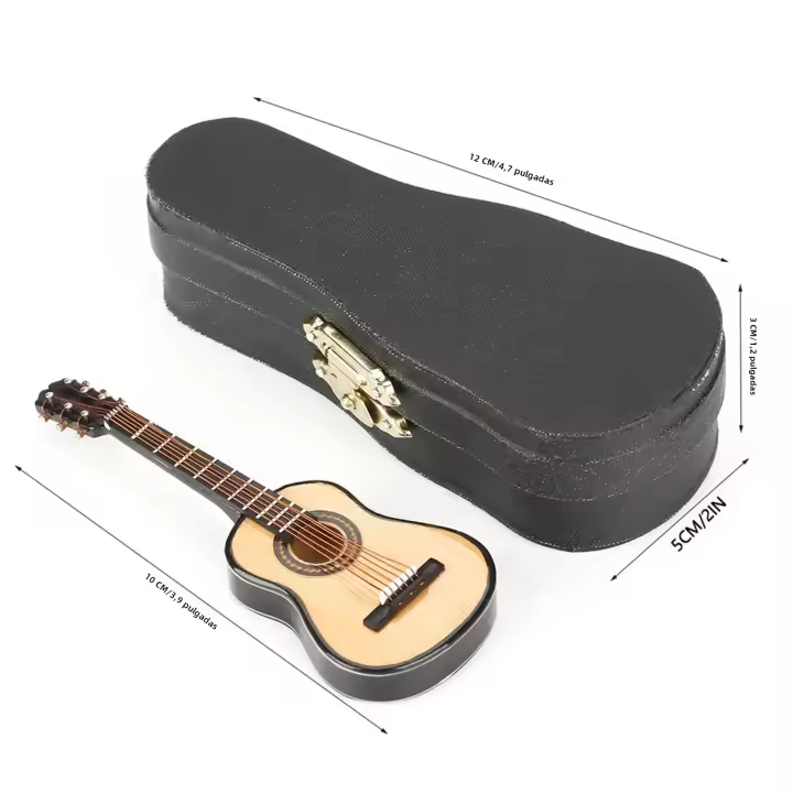 Guitarra De Madera Miniatura 10cm Con Soporte Decoración De Escritorio Instrumento Musical Ornamento Artesanal Para Coleccionistas - 1