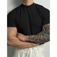 Camiseta De Hombre Elástica Y Cómoda Para Primavera Y Verano Con Cuello Alto Y Rayas Camiseta Deportiva Casual Con Mangas Cortas Para Fitness - details 1