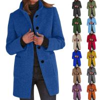 Chaqueta De Lana Para Mujer Con Bolsillos Cuello Lapel Larga Casual Invierno Abrigo Elegante De Color Sólido Talla plus - details 0