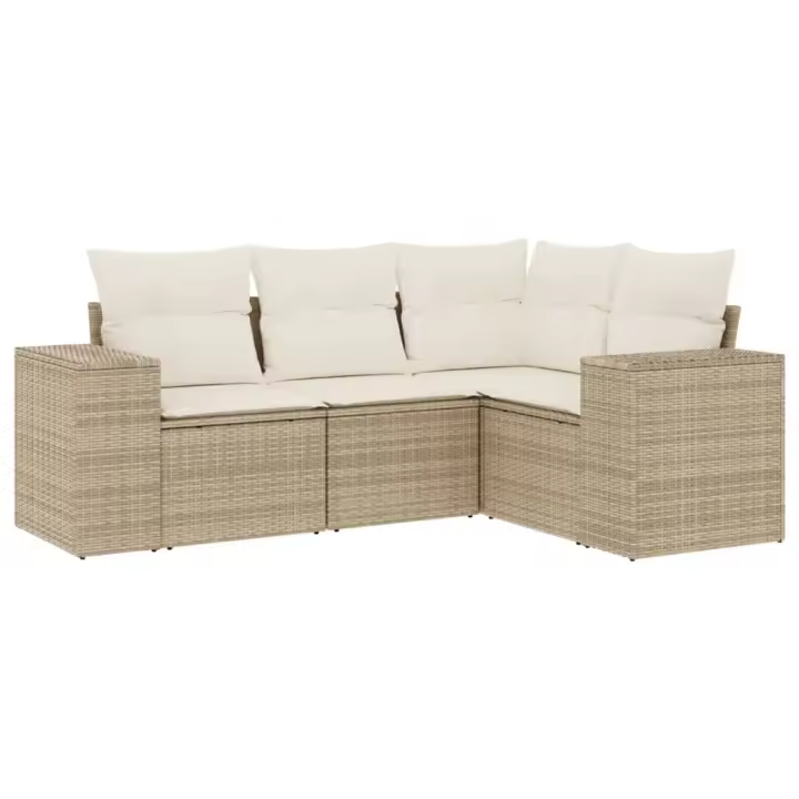 Juego de sofás Jardín con 4 pzas de algodón sintético beige - 1