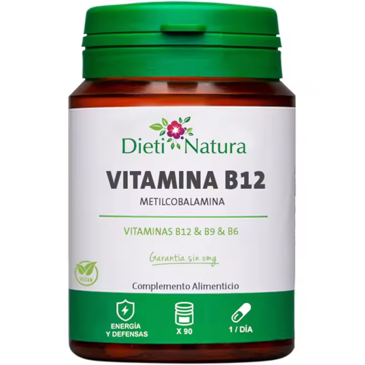 Vitamina B12 , 90 cápsulas - Reduce la fatiga - Apoya el metabolismo energético - Dieti Natura - 1