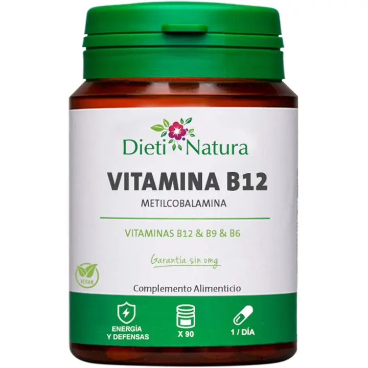 Vitamina B12 , 90 cápsulas - Reduce la fatiga - Apoya el metabolismo energético - Dieti Natura - 1